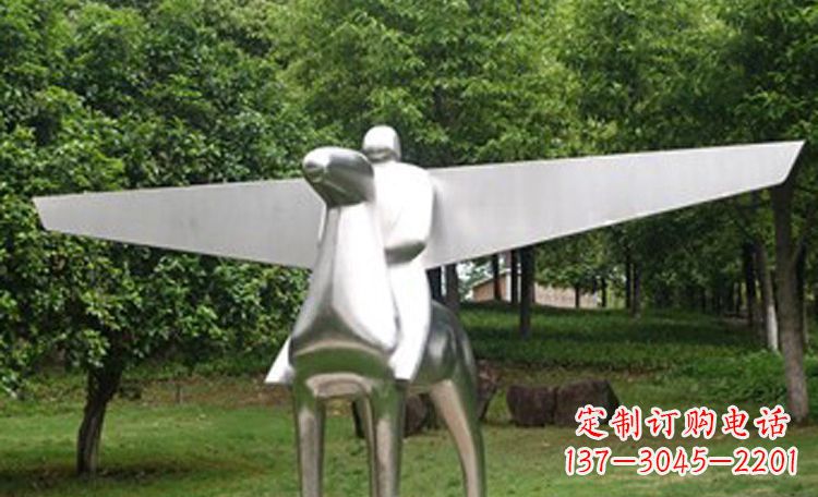 河源不锈钢抽象骑飞马的人物雕塑