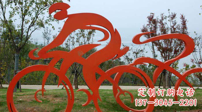 河源不锈钢抽象骑自行车人物雕塑1