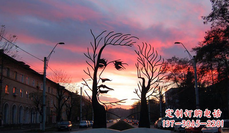 河源不锈钢抽象人头街边景观雕塑