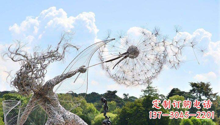河源不锈钢抽象人物和蒲公英雕塑