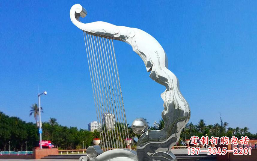 河源不锈钢抽象竖琴广场雕塑