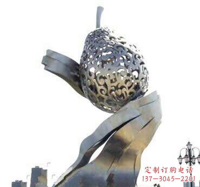 河源不锈钢抽象水果梨雕塑