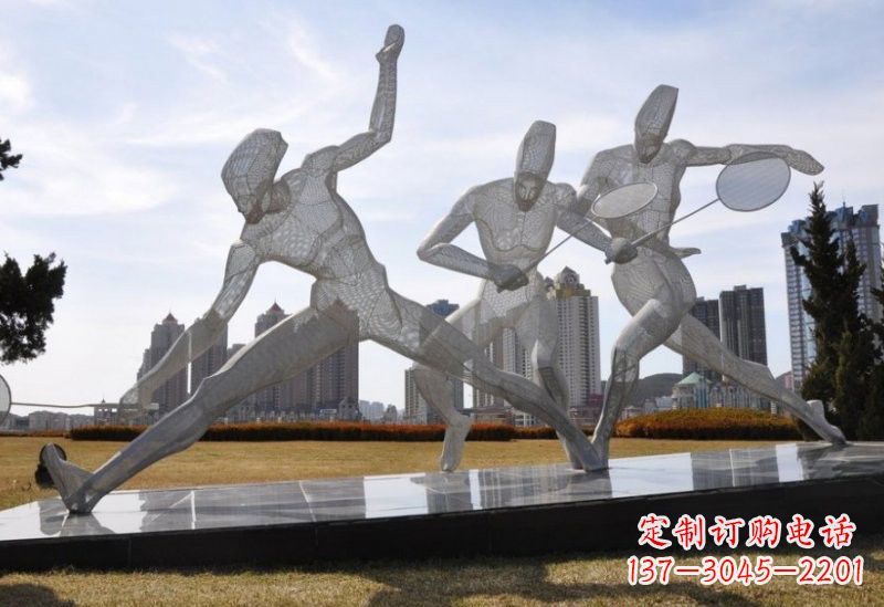 河源不锈钢抽象羽毛球人物雕塑