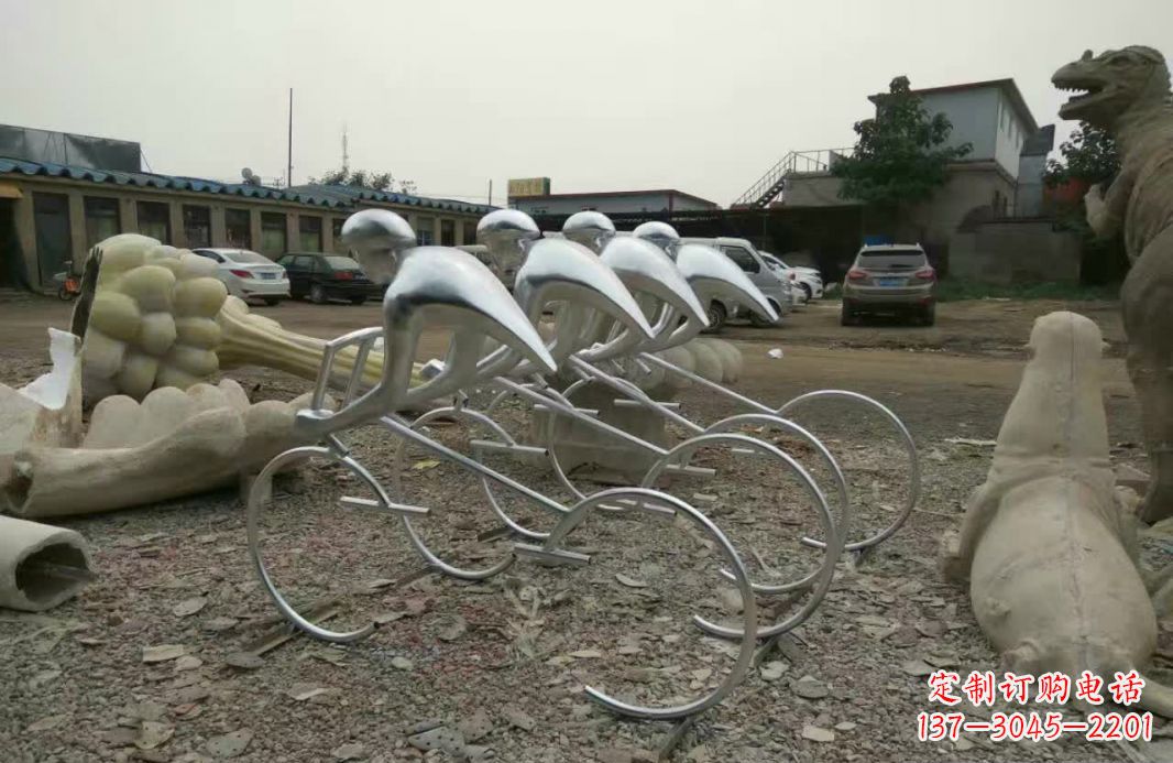 河源不锈钢抽象自行车人物雕塑
