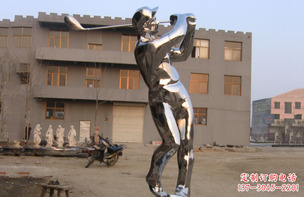 河源不锈钢打高尔夫球广场雕塑