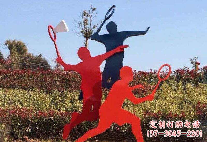 河源不锈钢打羽毛球剪影人物雕塑