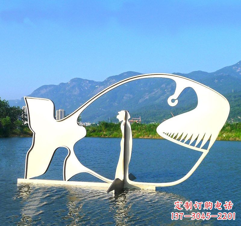 河源不锈钢大型抽象鲸鱼雕塑