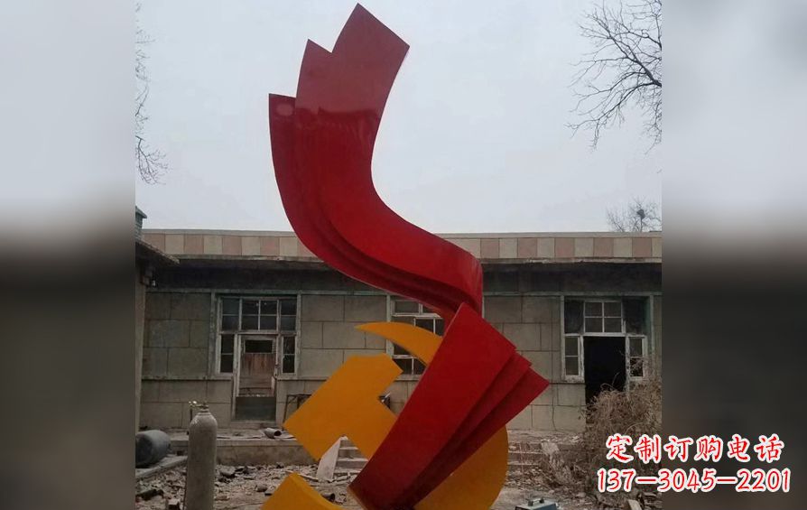 河源不锈钢党徽红绸雕塑