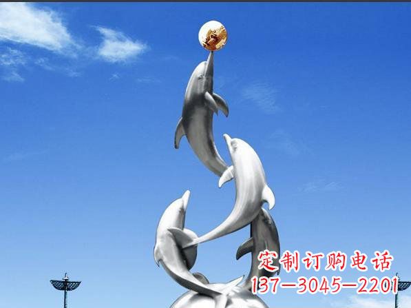 河源不锈钢顶球海豚广场雕塑