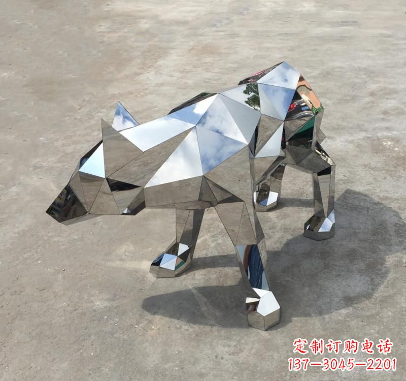 河源不锈钢动物几何狼雕塑
