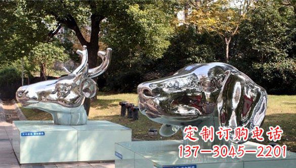河源动物十二生肖头像不锈钢雕塑