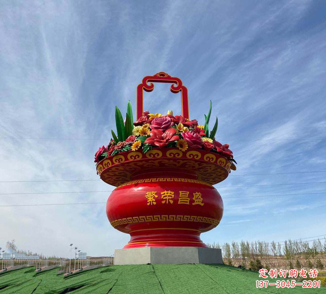 河源不锈钢繁荣昌盛花篮雕塑