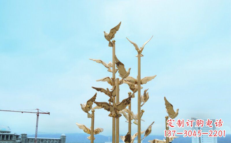 河源不锈钢飞翔的鸽子雕塑传递自由、和平的美好祝愿