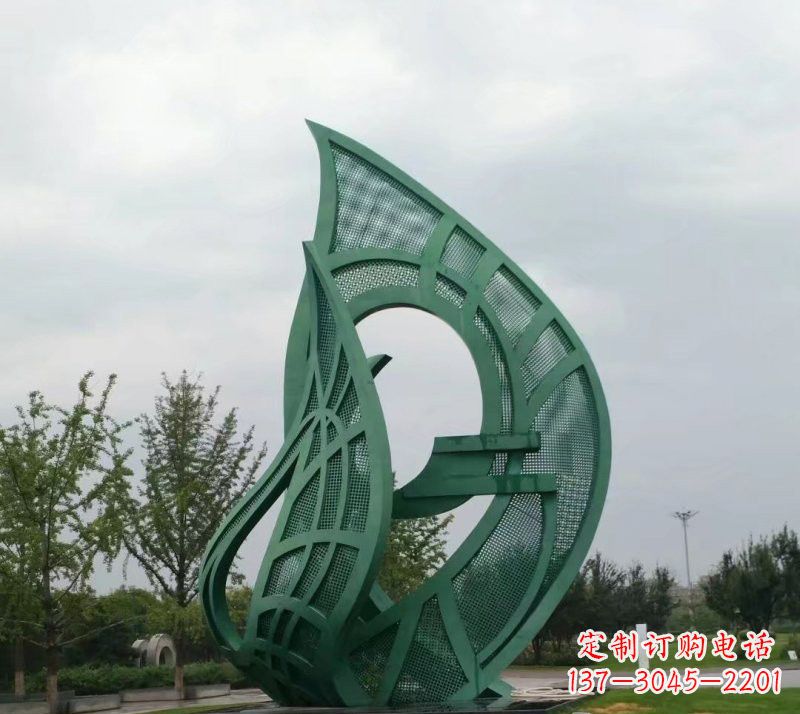 河源不锈钢公园大型镂空树叶雕塑