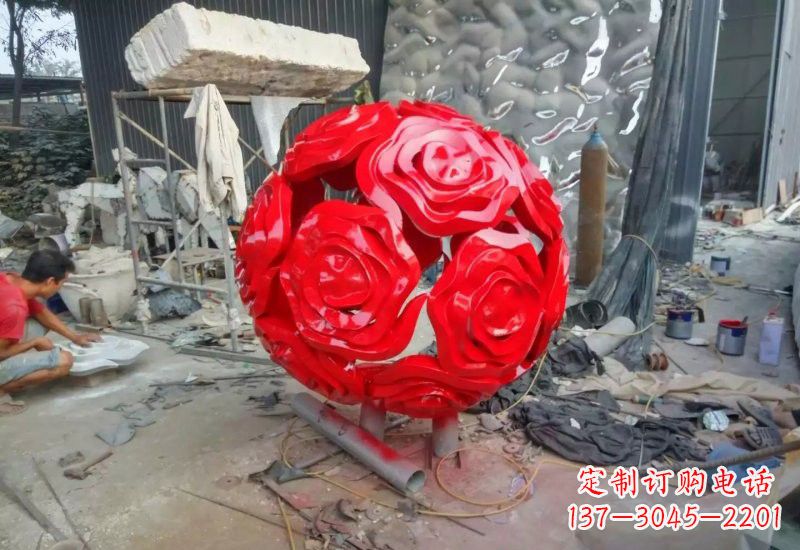 河源不锈钢公园玫瑰花镂空球雕塑