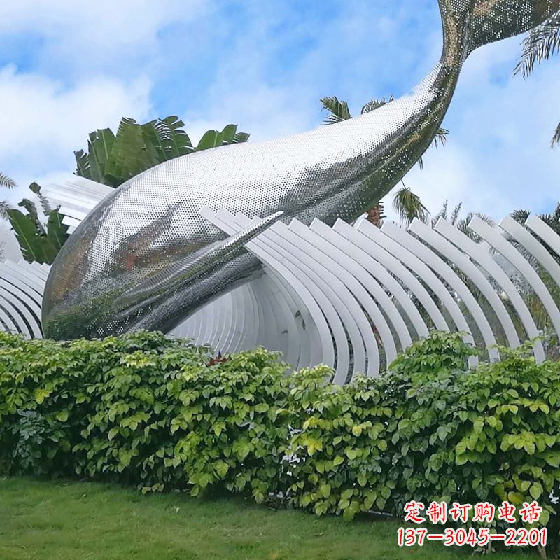 河源海豚雕塑镜面鲸鱼创意动物景观