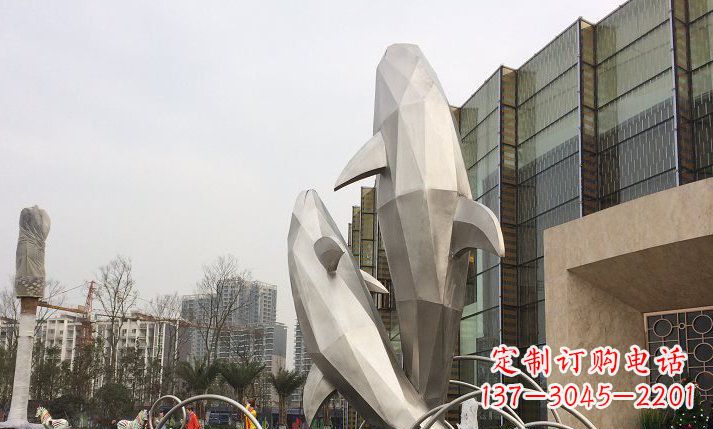 河源不锈钢海豚喷泉雕塑 (2)