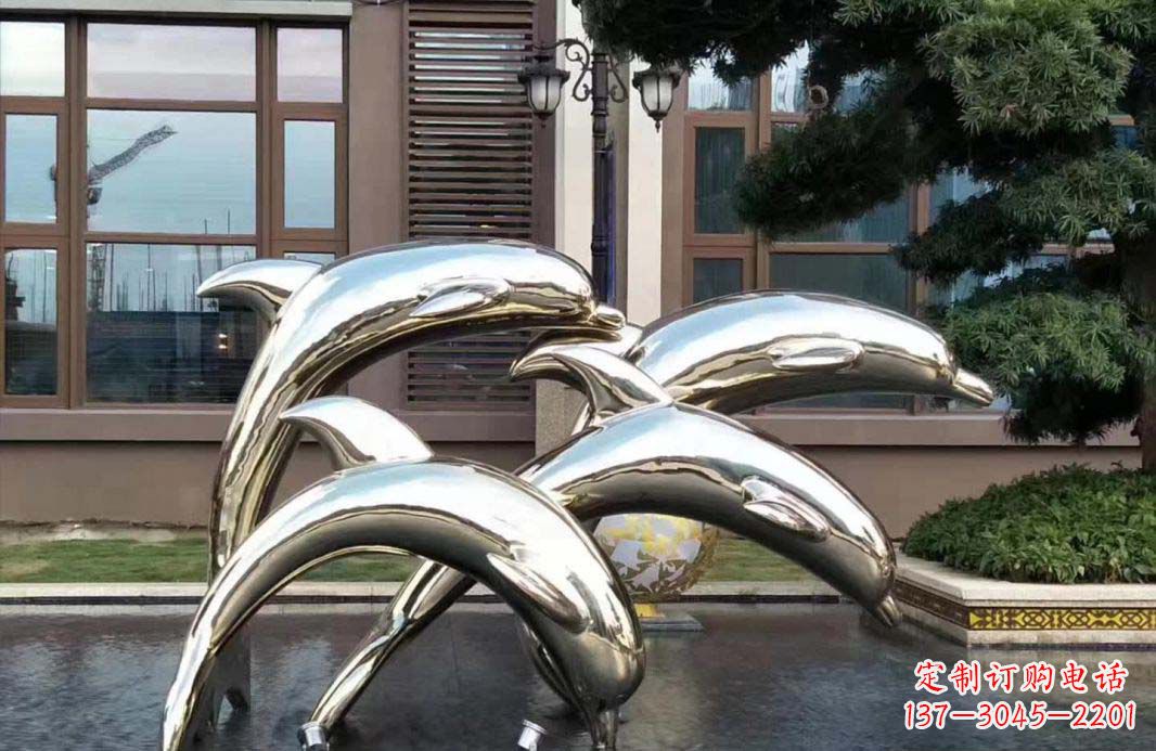 河源不锈钢海豚跳跃雕塑精美绝伦