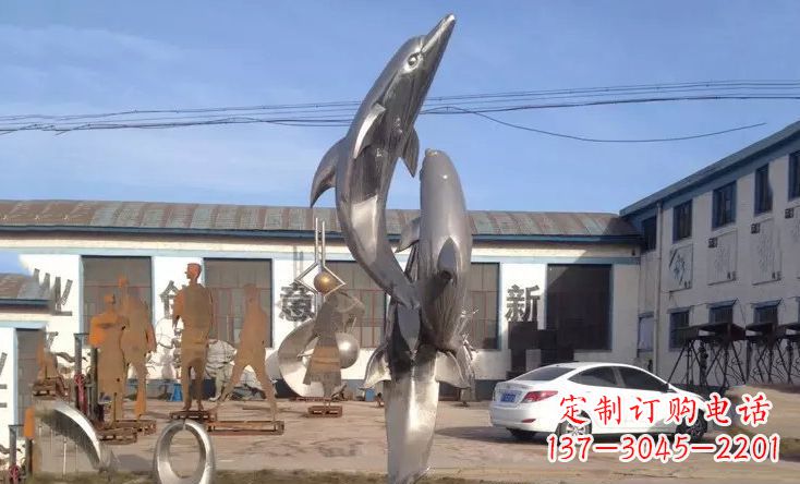 河源不锈钢海豚嬉戏雕塑精美的艺术视觉
