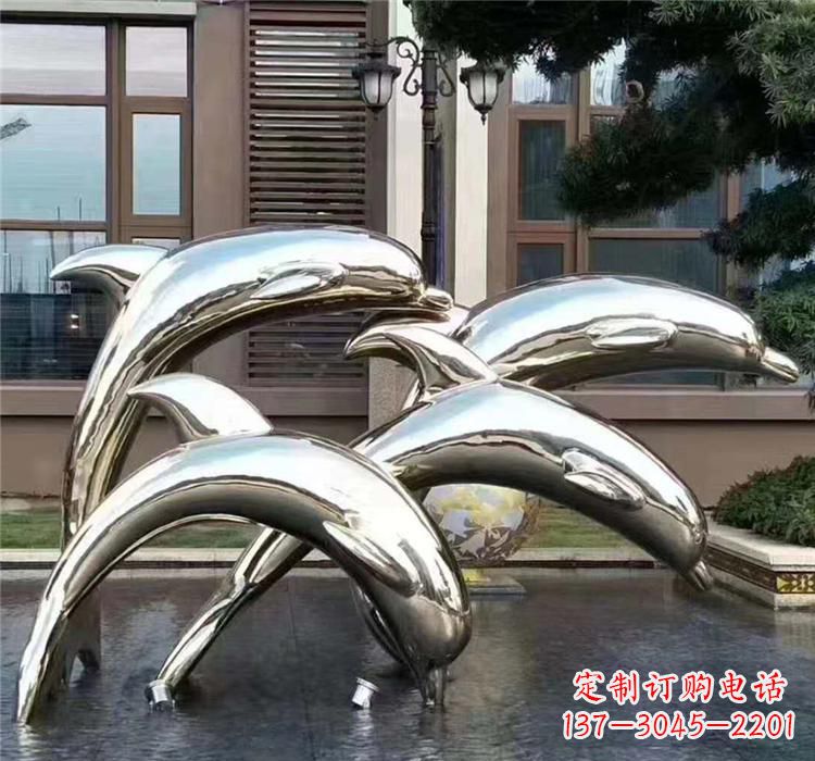 河源不锈钢海洋动物雕塑——海豚