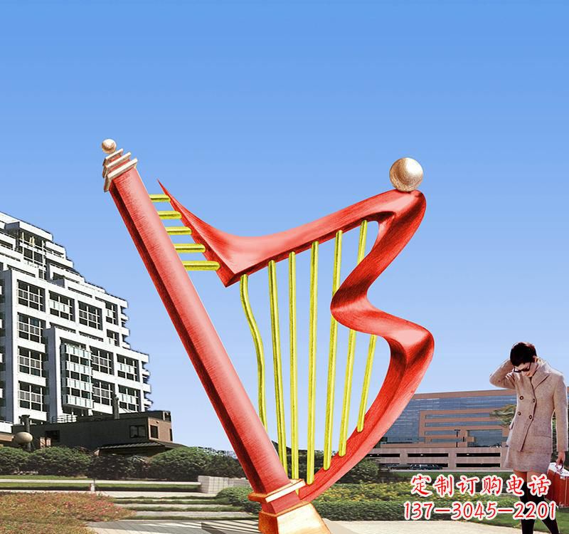 河源不锈钢景区竖琴雕塑