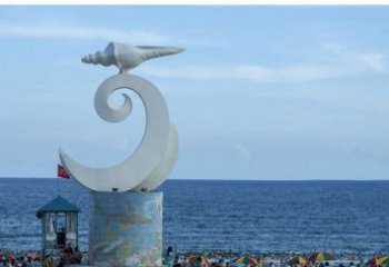 河源海浪与海螺雕塑的结合——不锈钢景区的美景