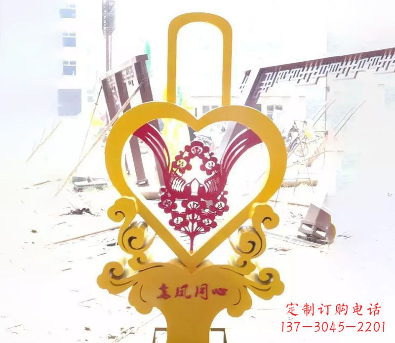 河源不锈钢龙凤同心雕塑精美雕刻传递着浓浓爱意