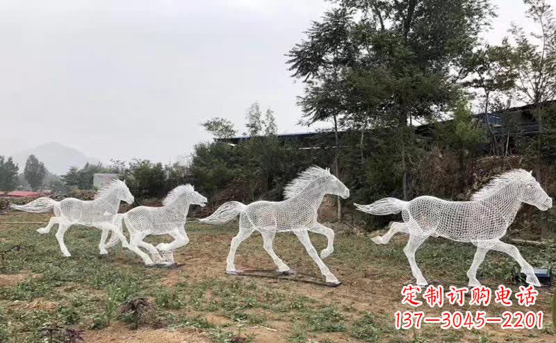 河源不锈钢镂空群马群奔跑雕塑