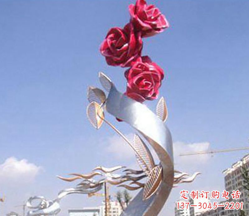 河源不锈钢玫瑰雕塑精美的艺术品