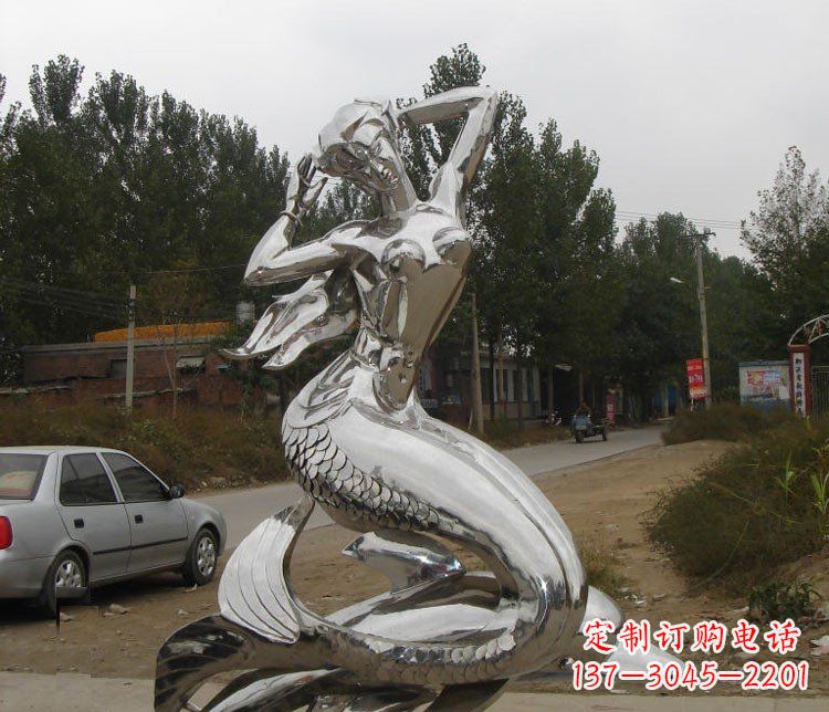 河源不锈钢美人鱼和海豚公园景观雕塑