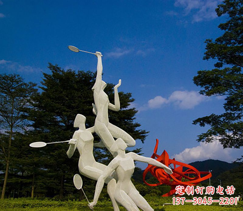 河源不锈钢人物打羽毛球雕塑