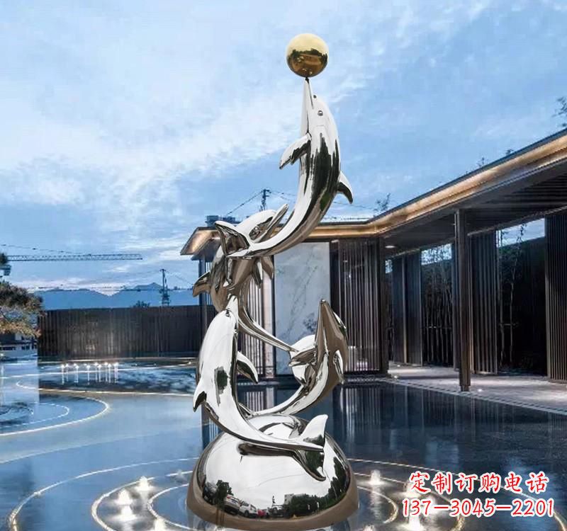 河源海豚的优雅身姿——不锈钢水景雕塑
