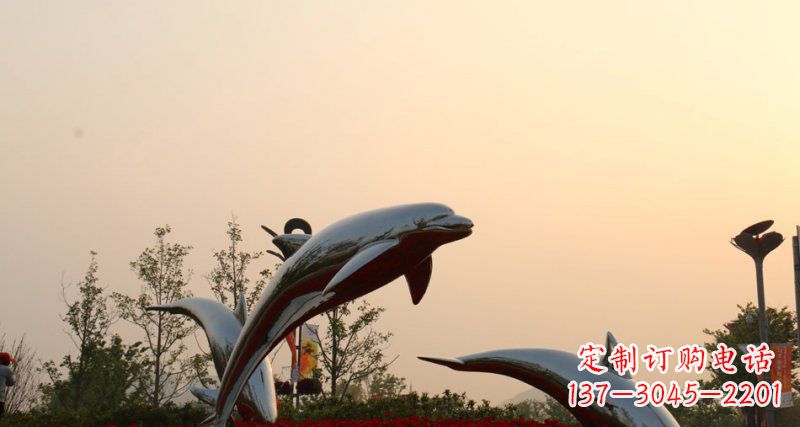 河源不锈钢跳跃的海豚动物雕塑