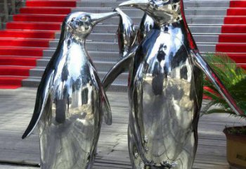 河源不锈钢企鹅雕塑传递着浓浓爱意