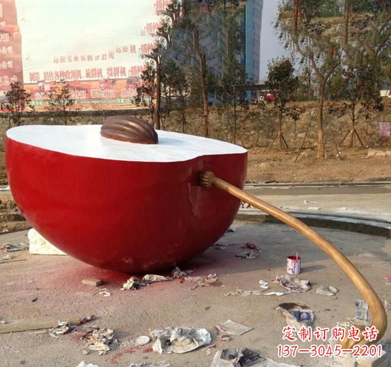 河源不锈钢现代广场大型苹果雕塑