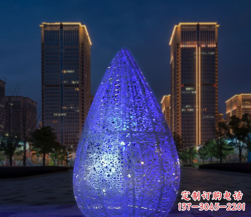 河源不锈钢小区照明美轮美奂的水滴雕塑