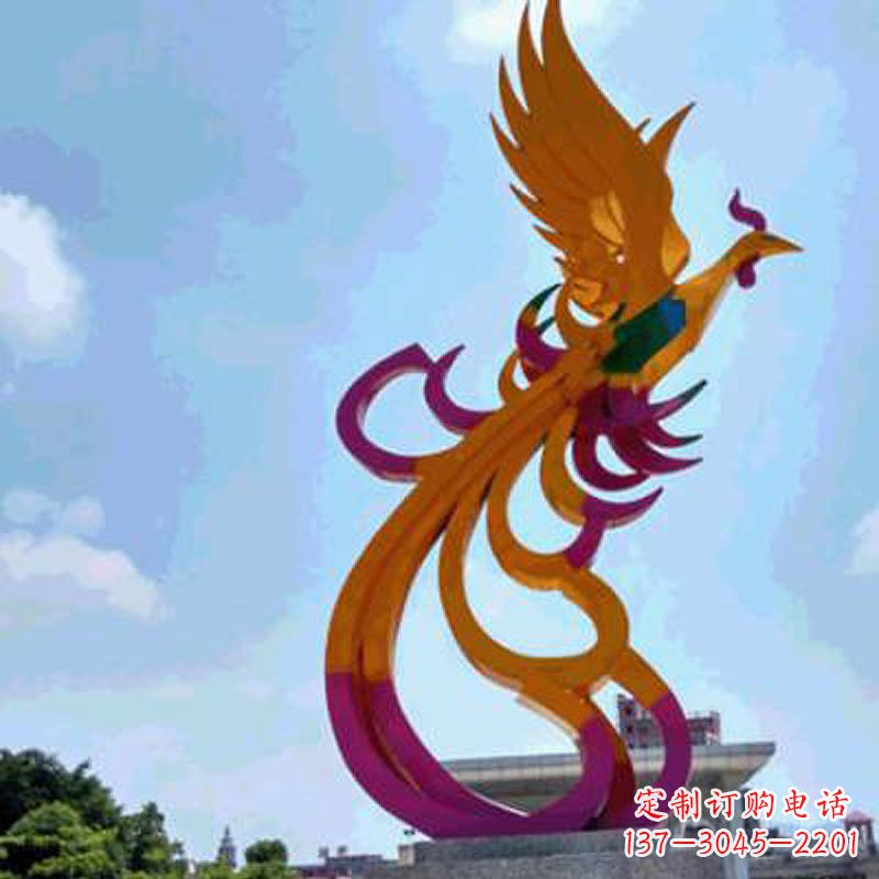 河源彩绘凤凰不锈钢雕塑-城市标识景观动物雕塑