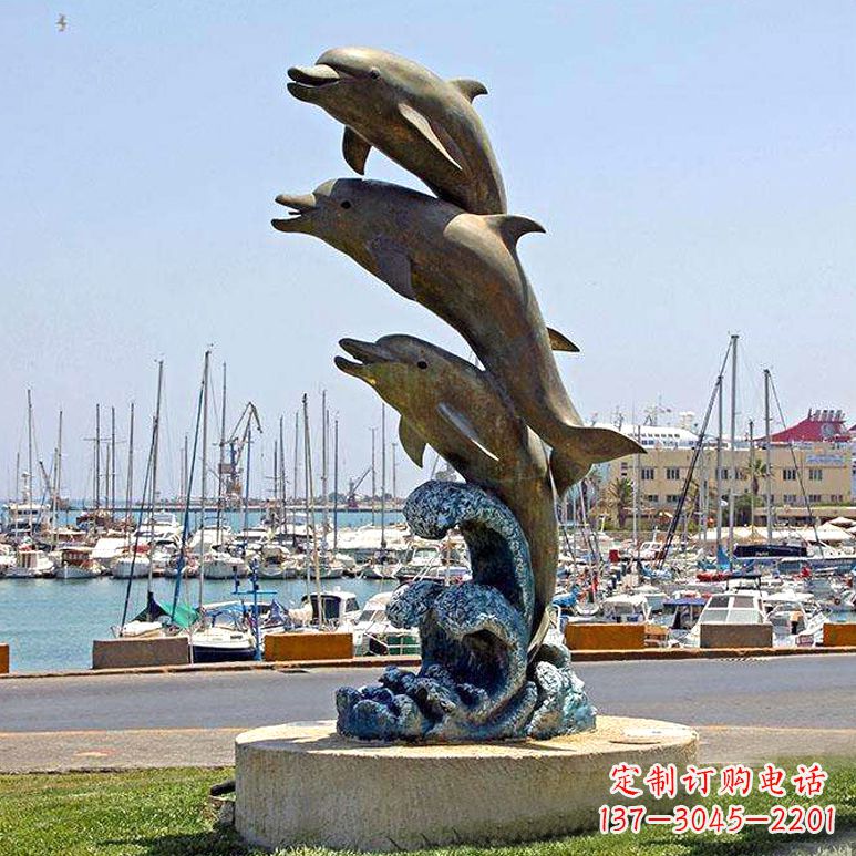 河源海豚铜雕塑传承海洋文化