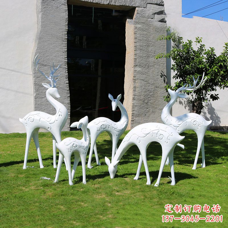 河源抽象鹿玻璃钢雕塑-白色小区园林动物摆件