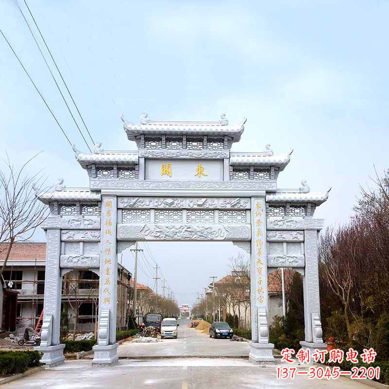 河源传承古风——村镇三门石牌坊雕塑
