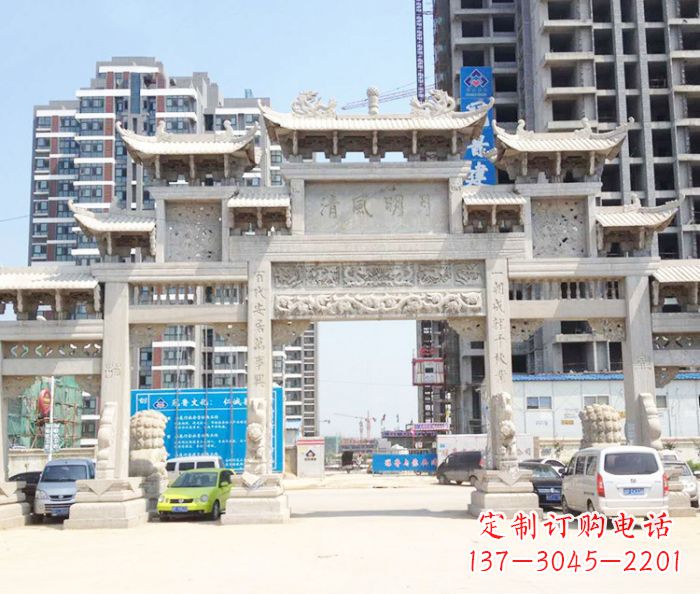 河源村庄大型石雕牌坊