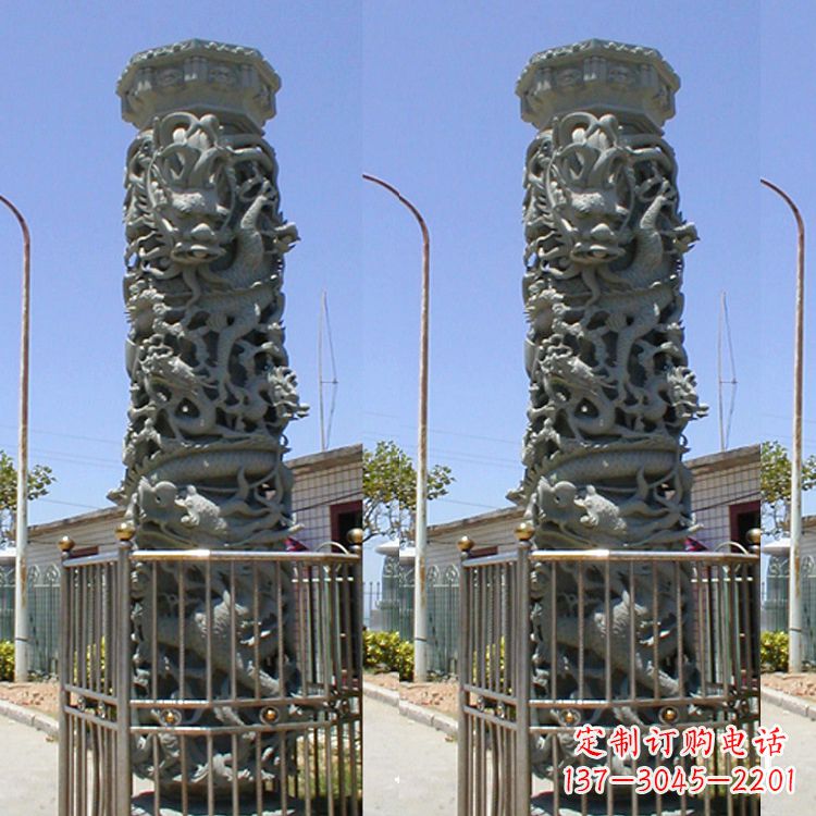 河源精美的大理石龙柱雕塑