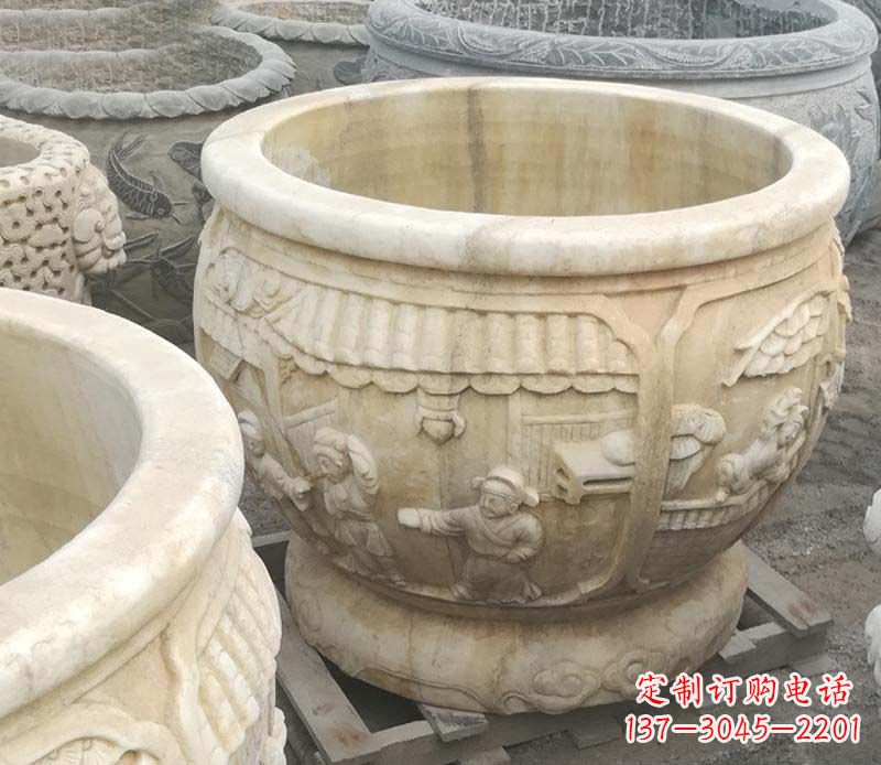 河源雕刻精美的大理石儿童水缸