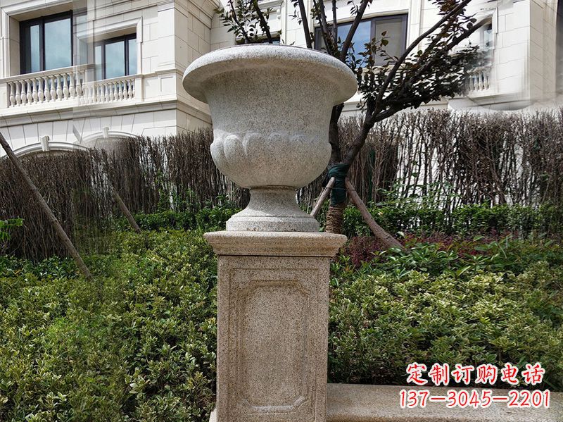河源大理石花钵小区花盆石雕艺术品