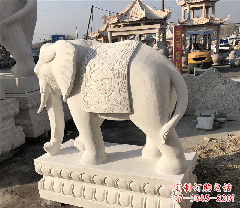 河源大理石卷鼻如意大象雕塑
