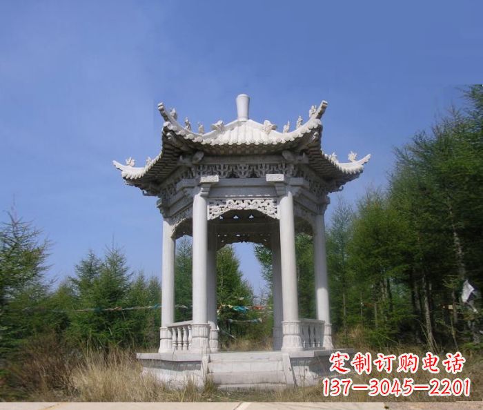河源精美大理石六角石凉亭雕塑