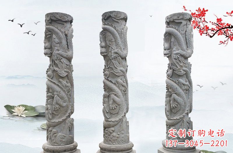 河源精美大理石龙柱雕塑