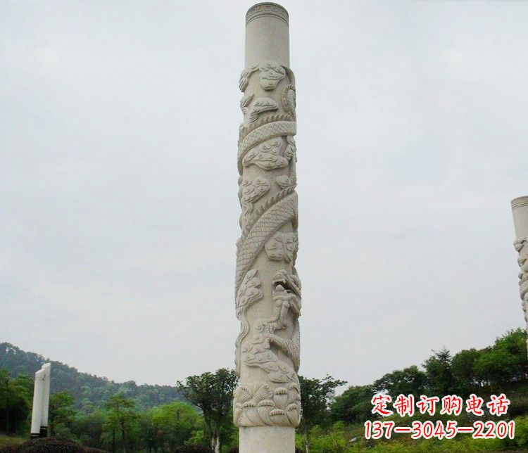 河源大理石盘龙柱雕塑