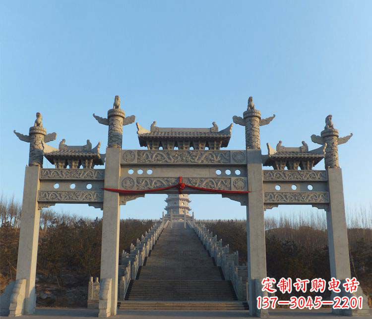河源精美大理石三门牌坊雕塑