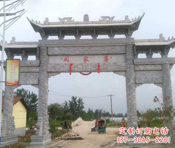 河源精美大理石三门牌楼雕塑